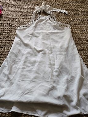 Cupshe White Halter Crochet-Trim Dress